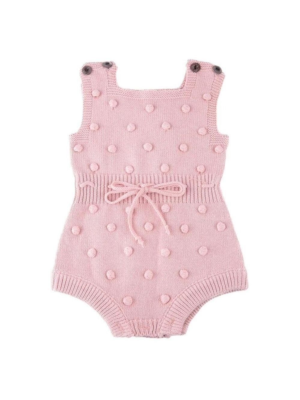 Baby Girl Polka Dot Knit Sleeveless Boho One Piece Romper in Blush Pink